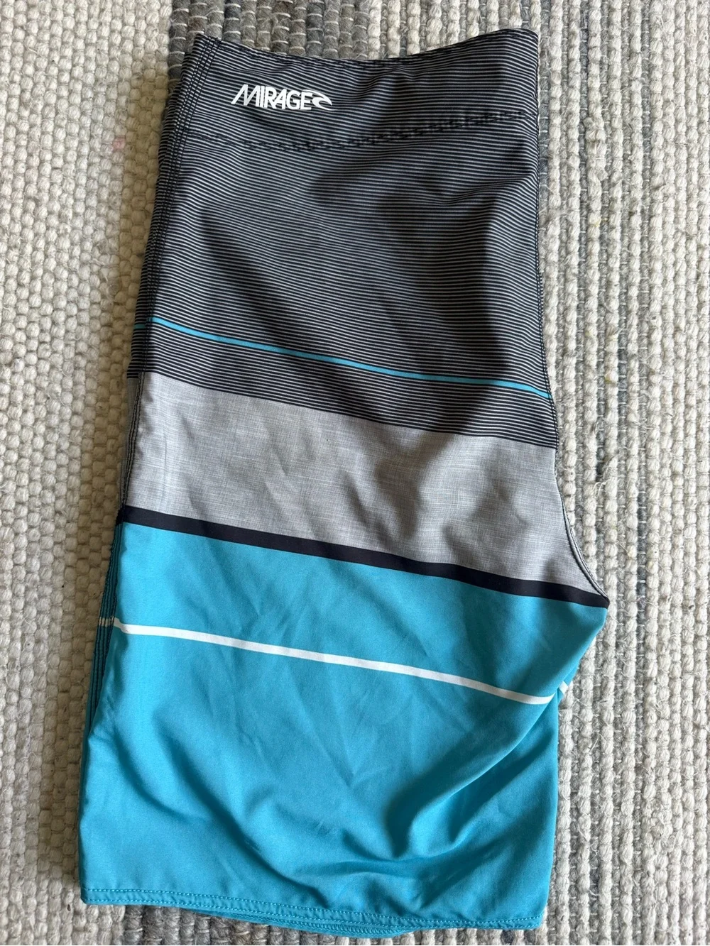 Rip Curl Men’s Teal, Gray and Black Striped Boardshorts